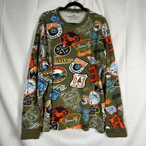 Born Fly Men's 5X Long Sleeve Tee Shirt Olive Green All-Over Patch Print Graphic